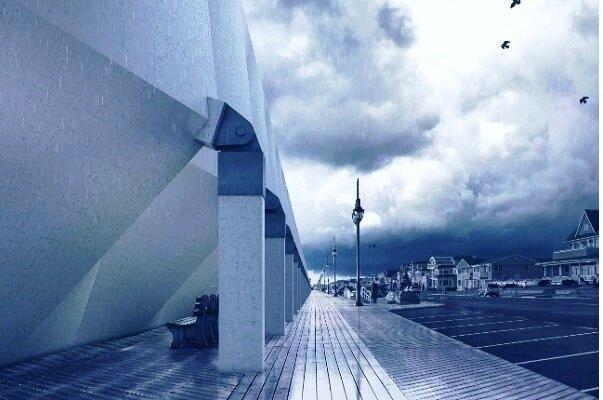 ساخت دیواره ساحلی که برای مقابله با امواج دریا کج می شود